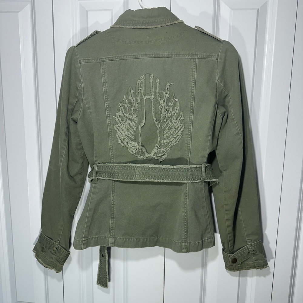 Free People Lux Military Utility Jacket Womens S Green Belted Embroidered Wings - Picture 5 of 6